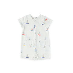 baby short sleeve pocket romper set sail in blues pattern