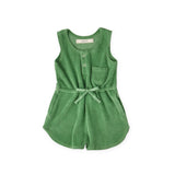 baby classic terry drawstring romper grass in greens pattern