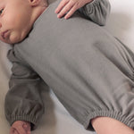 baby essentials puff sleeve one piece charcoal pehr newborn 2