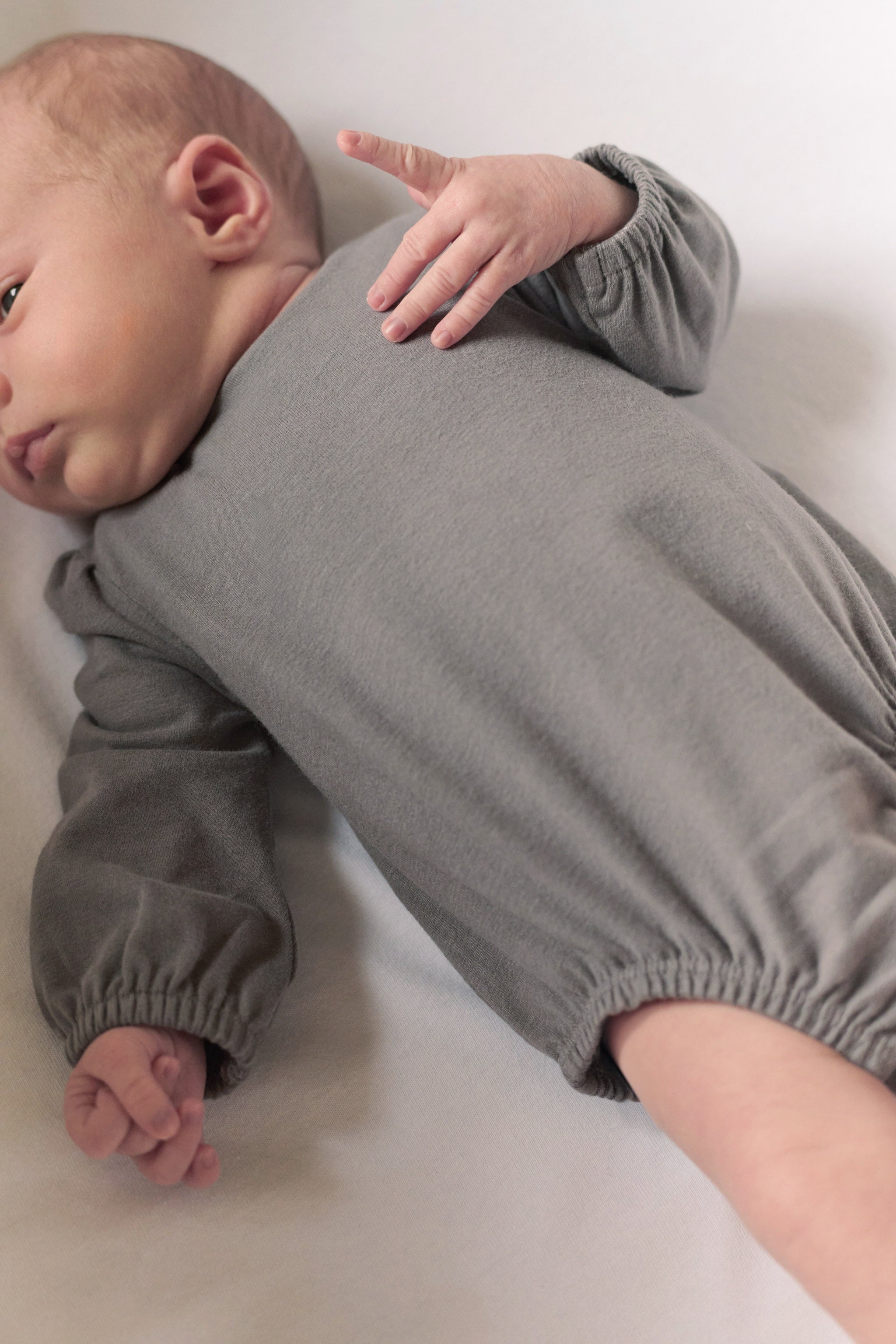 baby essentials puff sleeve one piece charcoal pehr newborn 2