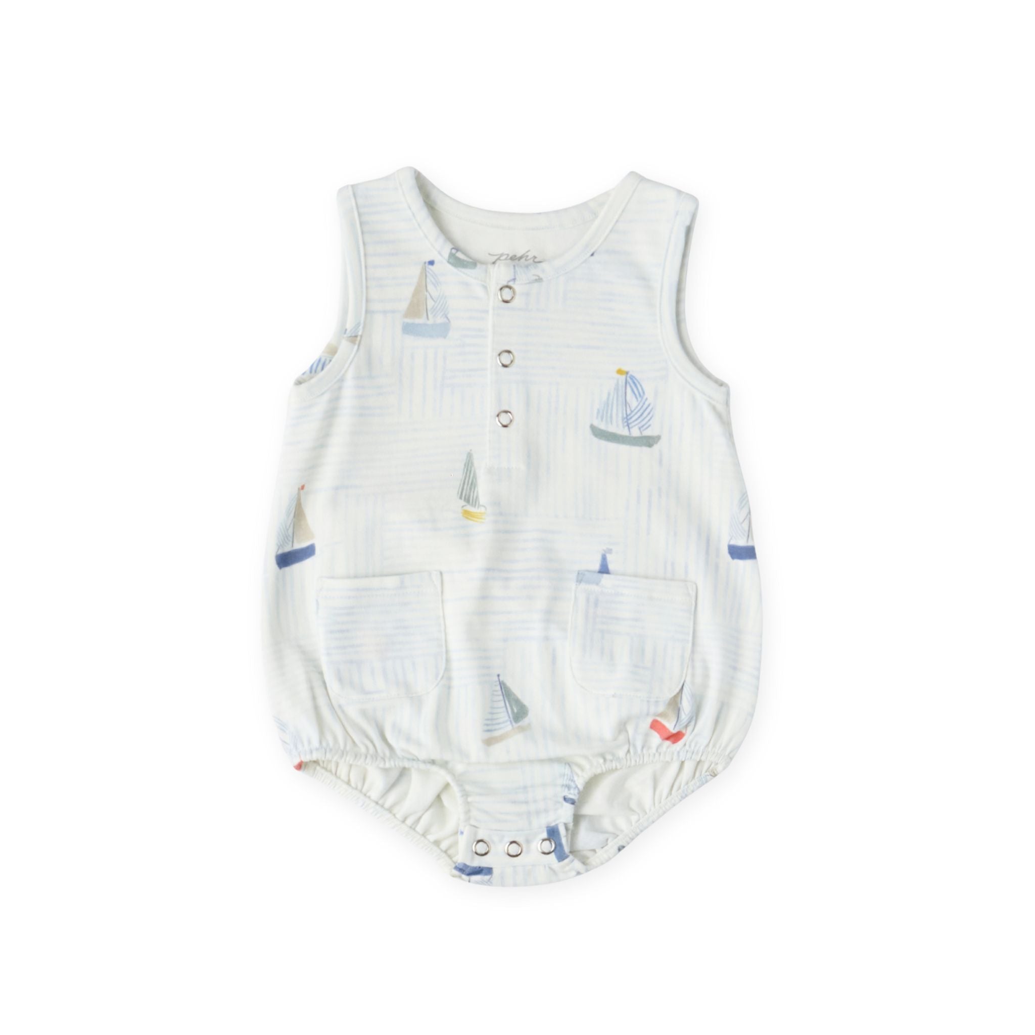 kids sleeveless one piece set sail in blues pattern