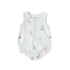 kids sleeveless one piece set sail in blues pattern