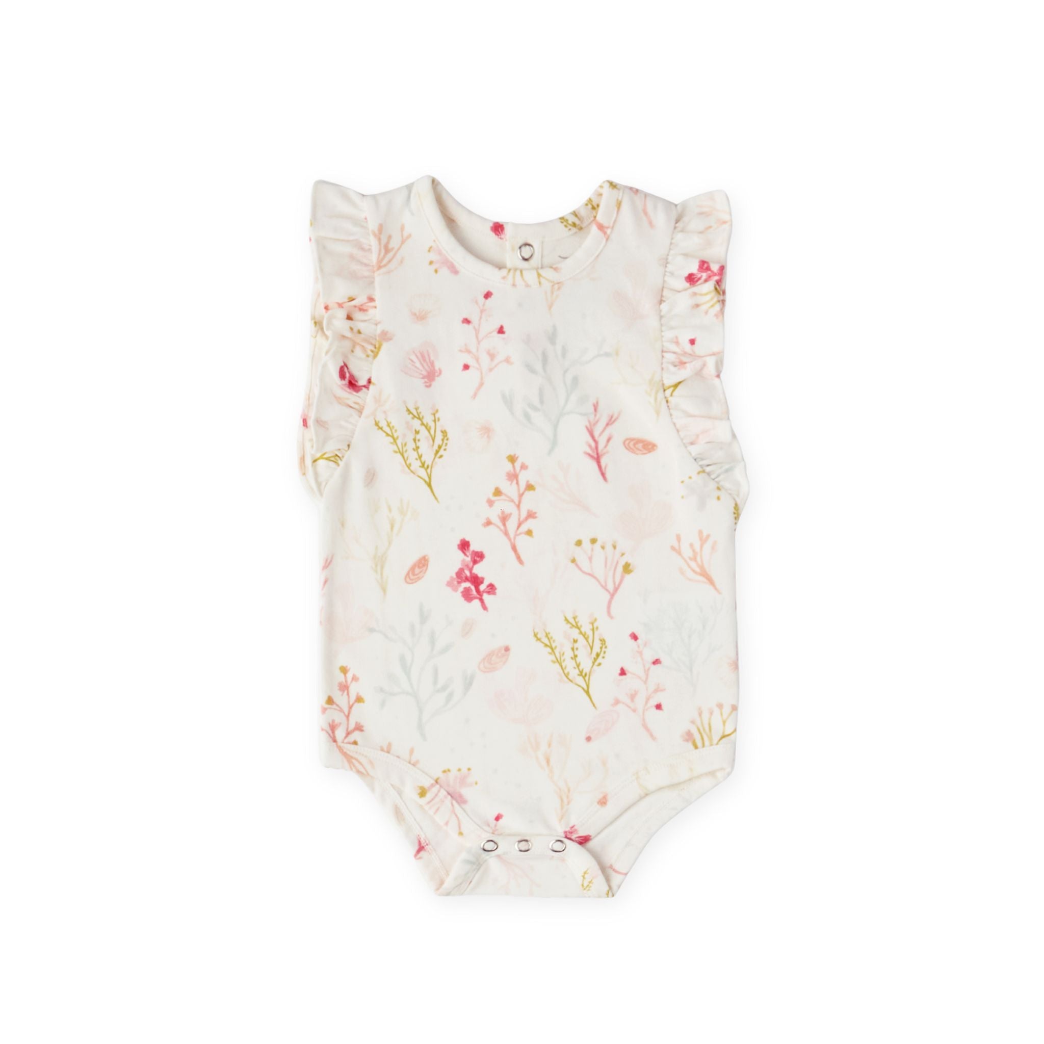 short sleeve flutter one piece sea bloom in pinks pattern