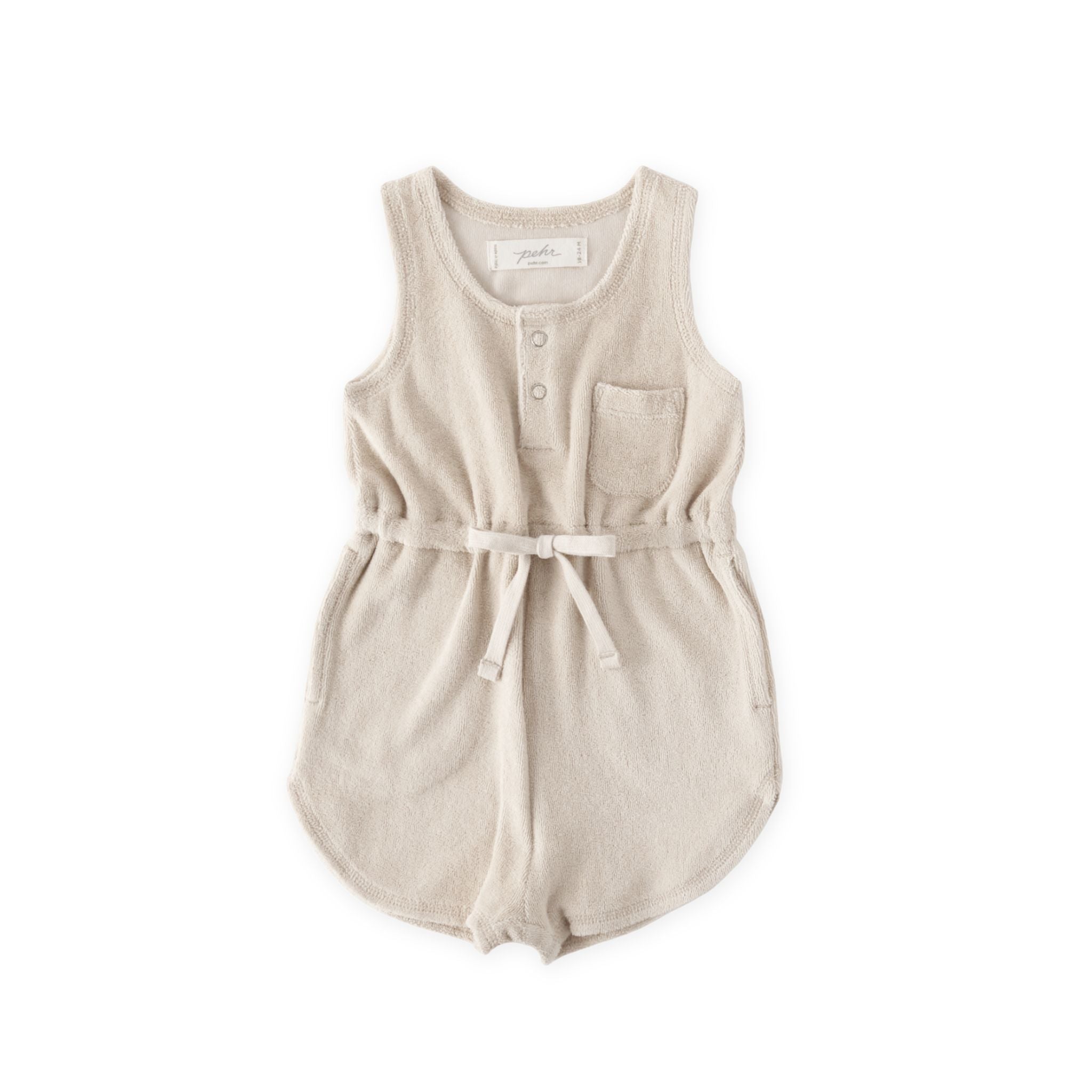 baby classic terry drawstring romper sand in neutrals pattern