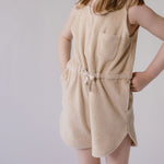 baby classic terry drawstring romper sand