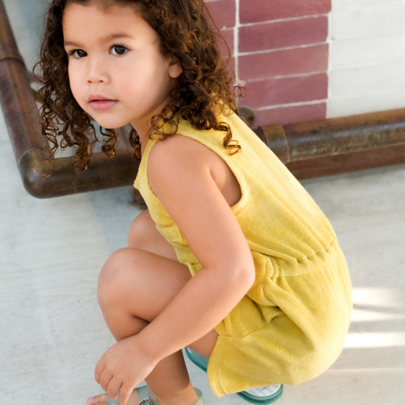 baby classic terry drawstring romper citrus