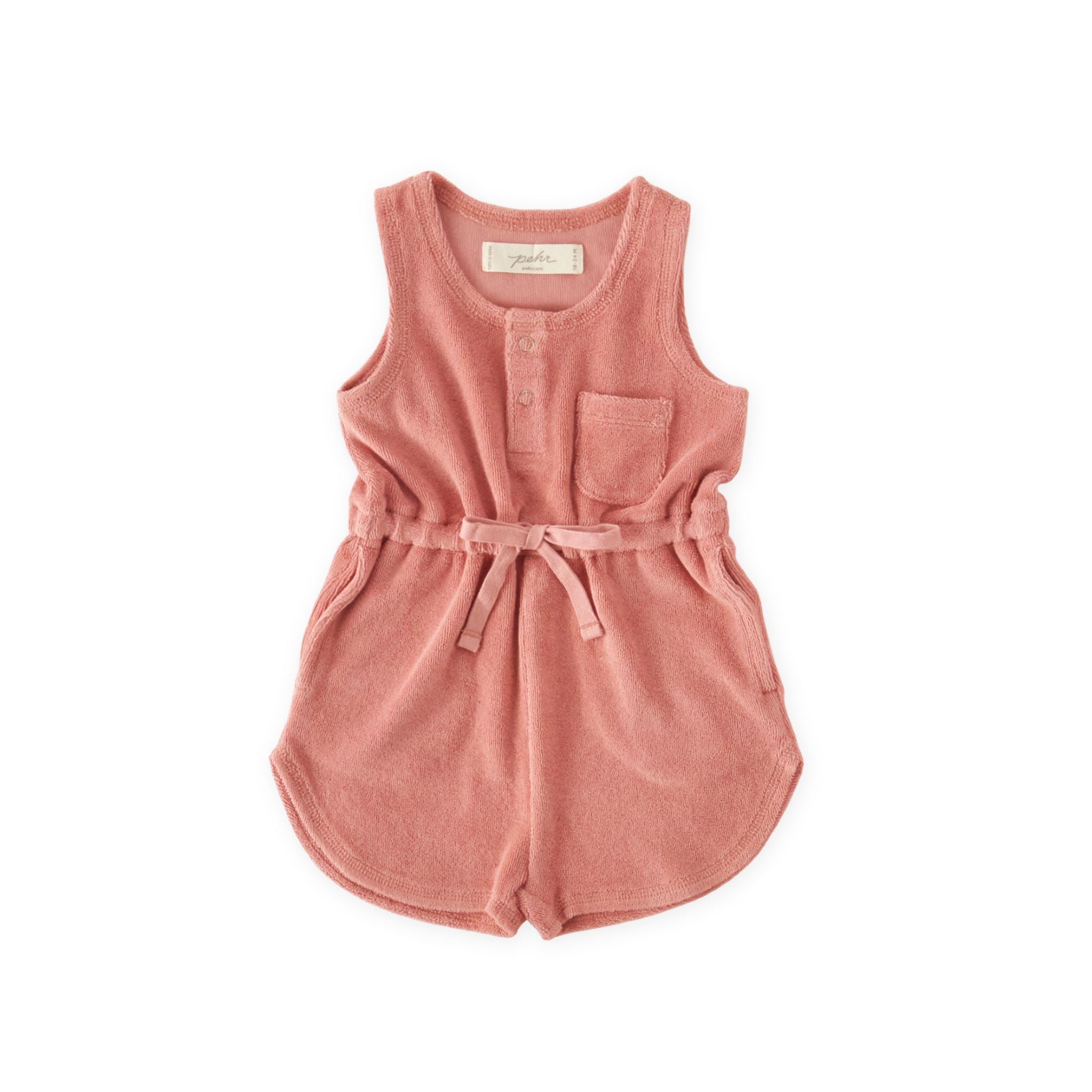 baby classic terry drawstring romper shell in pinks pattern