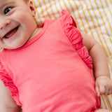 garment dye flutter one piece raspberry