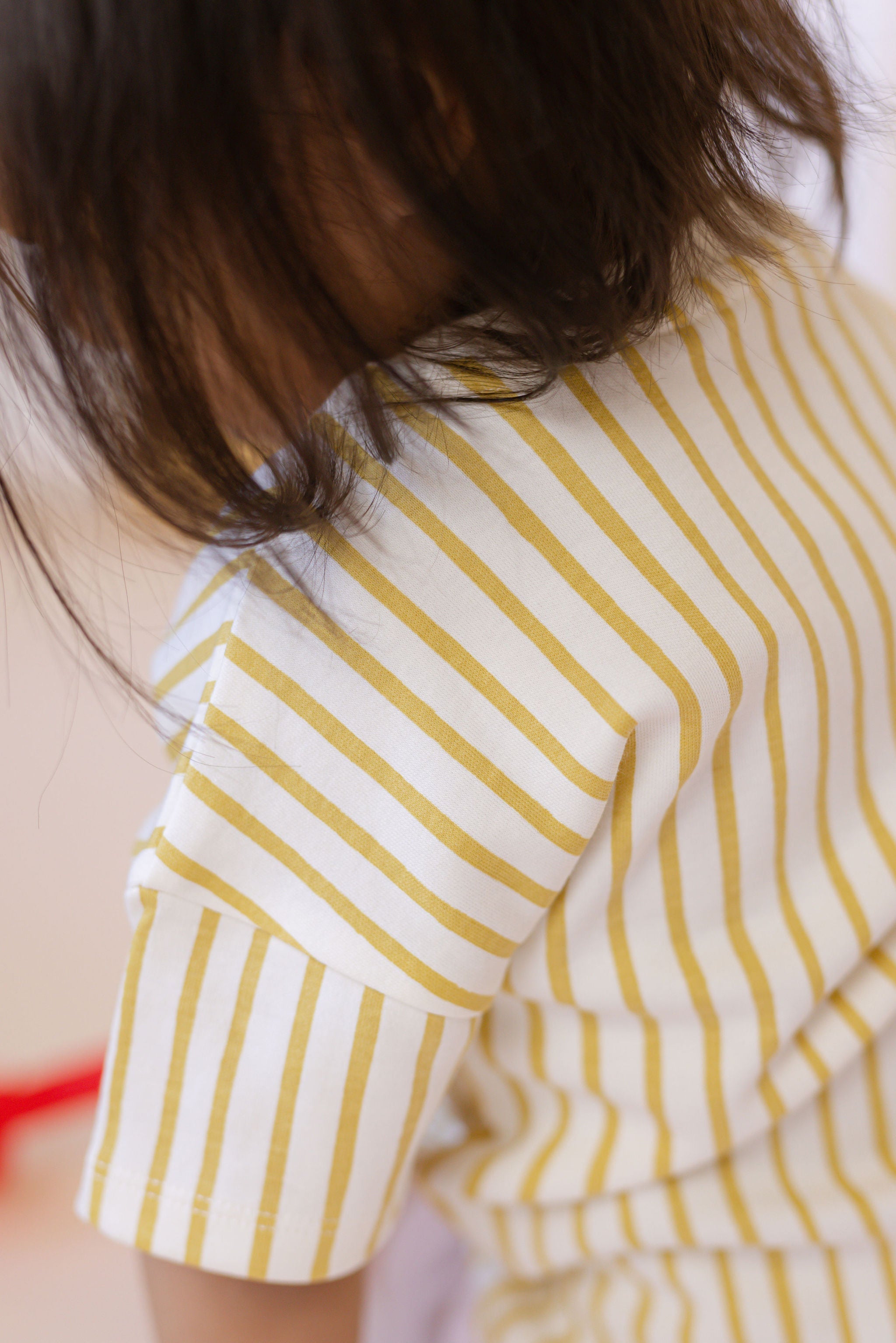 dropped shoulder short sleeve t shirt stripes away marigold