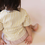 dropped shoulder short sleeve t shirt stripes away marigold