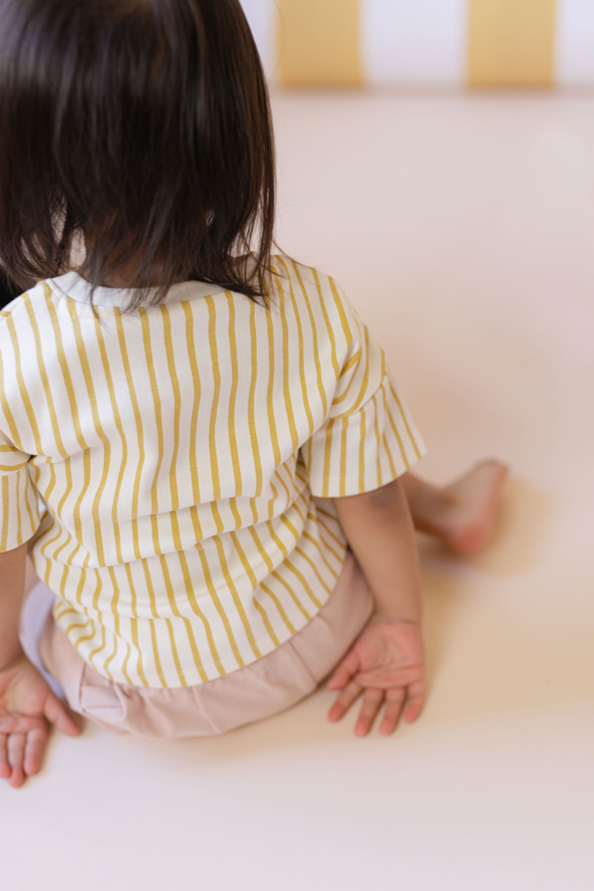 dropped shoulder short sleeve t shirt stripes away marigold