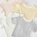 dropped shoulder short sleeve t shirt stripes away marigold