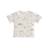 dropped shoulder short sleeve t shirt explore the world in multi pattern