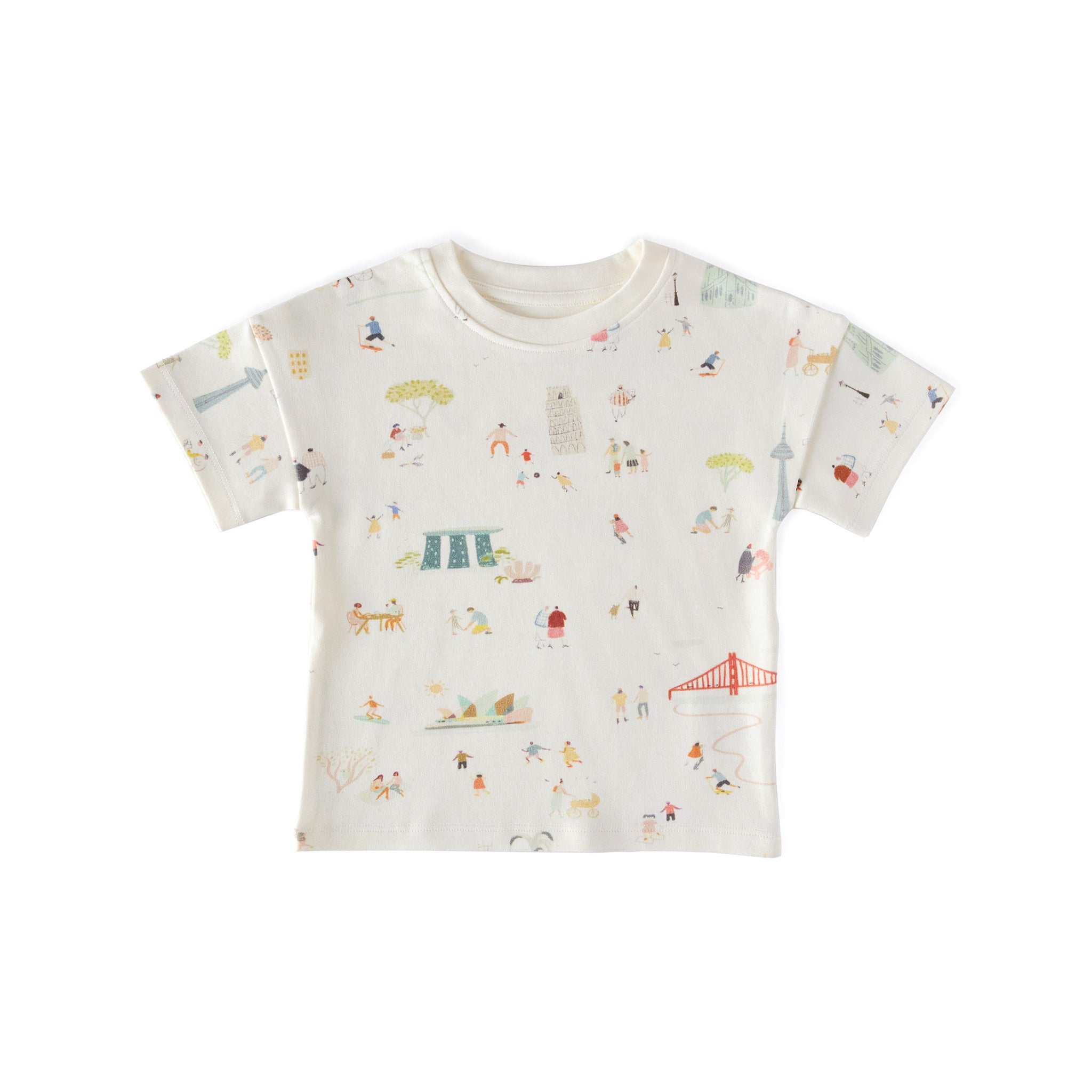 dropped shoulder short sleeve t shirt explore the world in multi pattern