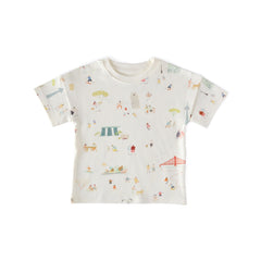 dropped shoulder short sleeve t shirt explore the world in multi pattern