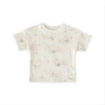 dropped shoulder short sleeve t shirt flower patch in pinks pattern