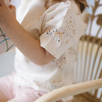 dropped shoulder short sleeve t shirt flower patch