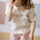 dropped shoulder short sleeve t shirt flower patch