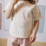 dropped shoulder short sleeve t shirt flower patch