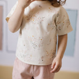dropped shoulder short sleeve t shirt flower patch