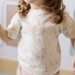 dropped shoulder short sleeve t shirt flower patch