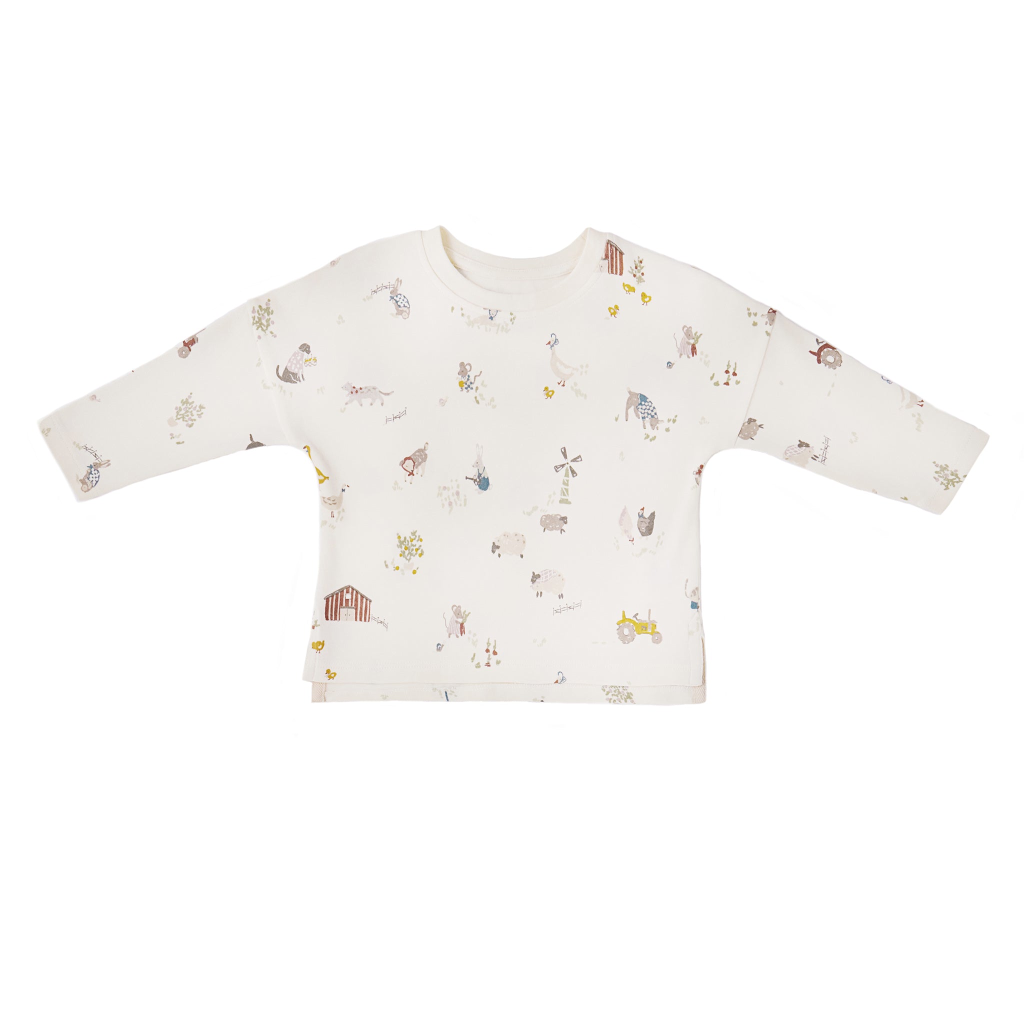 kids dropped shoulder long sleeve top on the farm in multi pattern