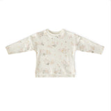 kids dropped shoulder long sleeve top flower patch in pinks pattern