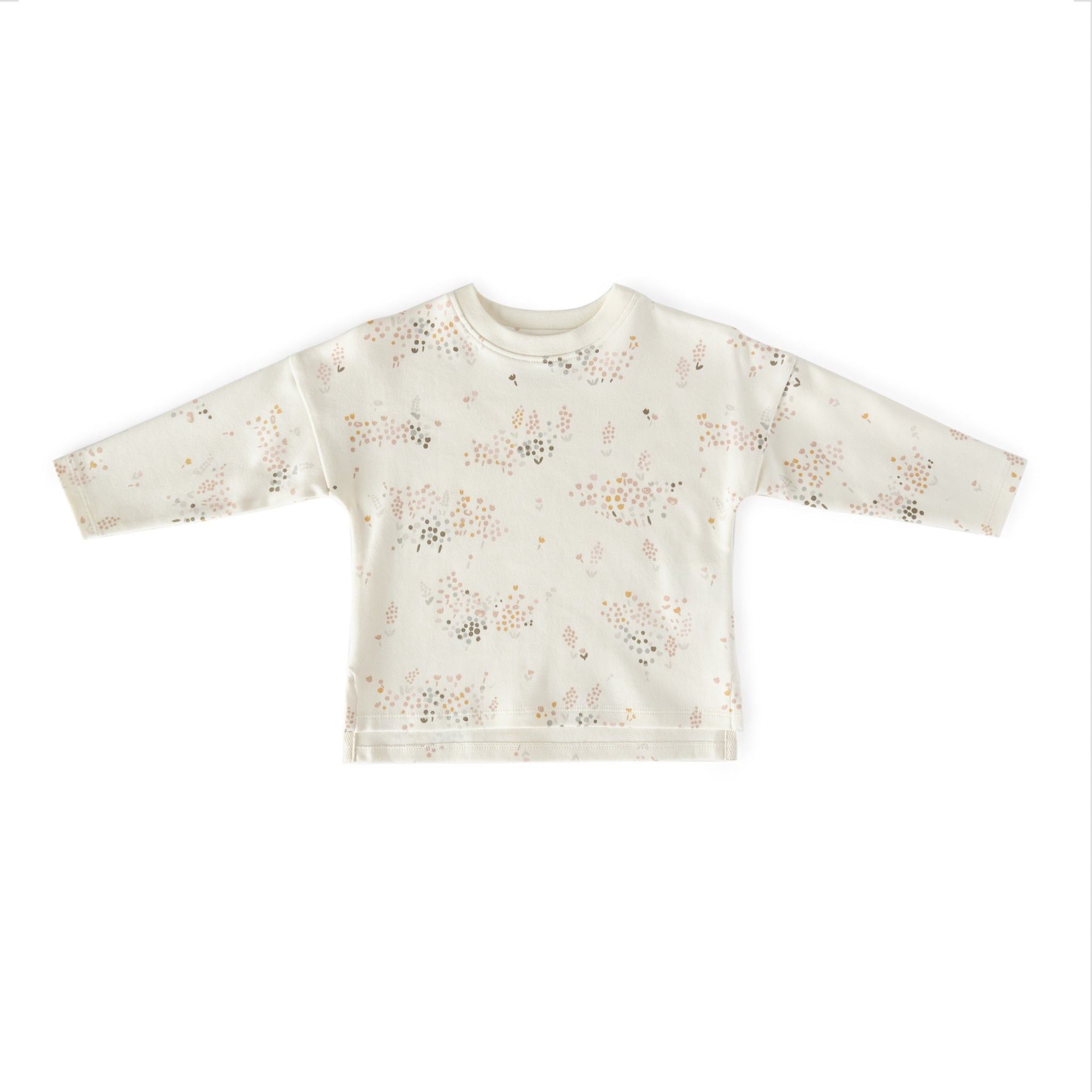kids dropped shoulder long sleeve top flower patch in pinks pattern