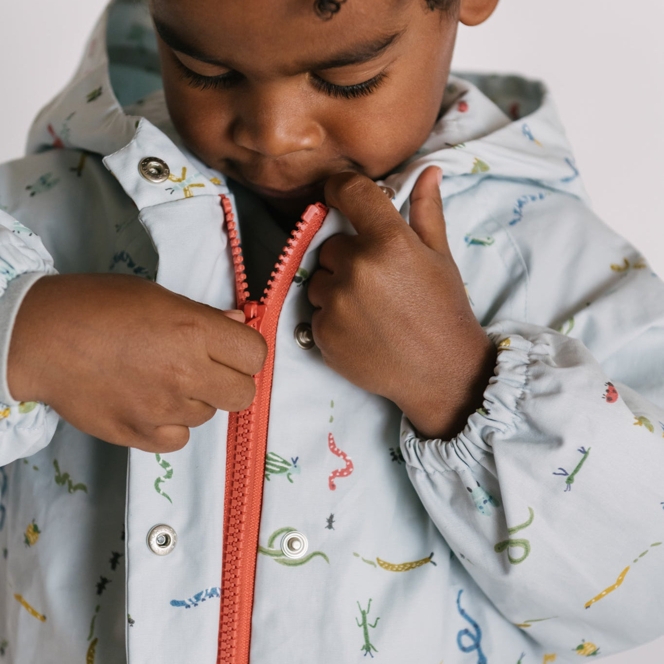 kids park jacket crawling critters blue