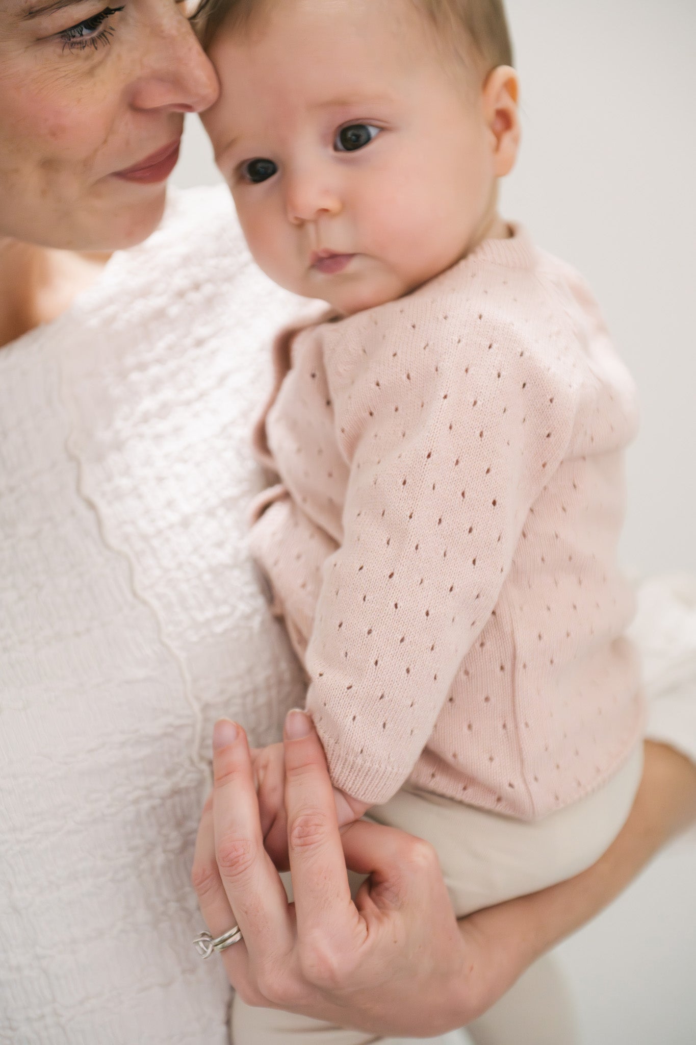 pointelle knit sweater soft peony
