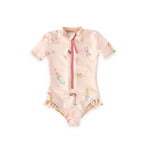 swim short sleeve ruffle one piece mermaid melody in pinks pattern
