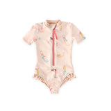 swim short sleeve ruffle one piece mermaid melody in pinks pattern