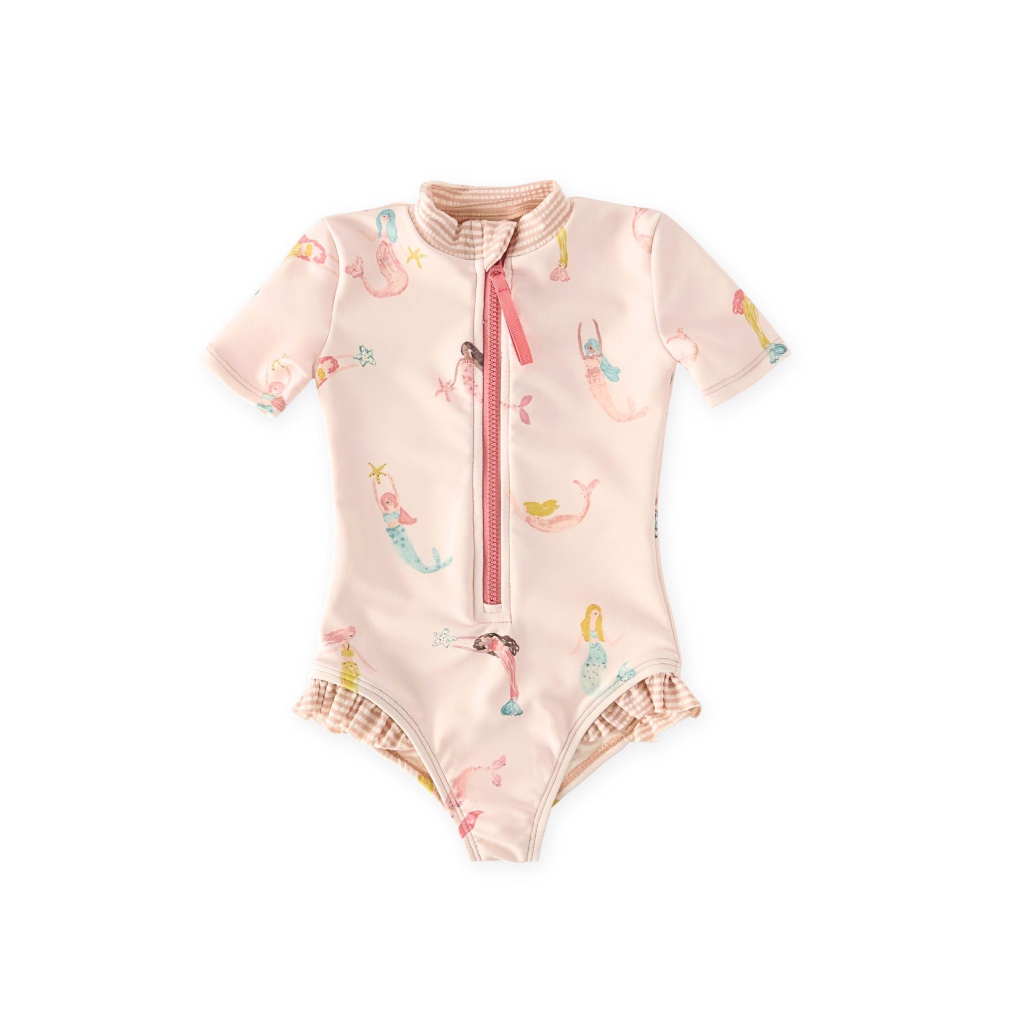 swim short sleeve ruffle one piece mermaid melody in pinks pattern