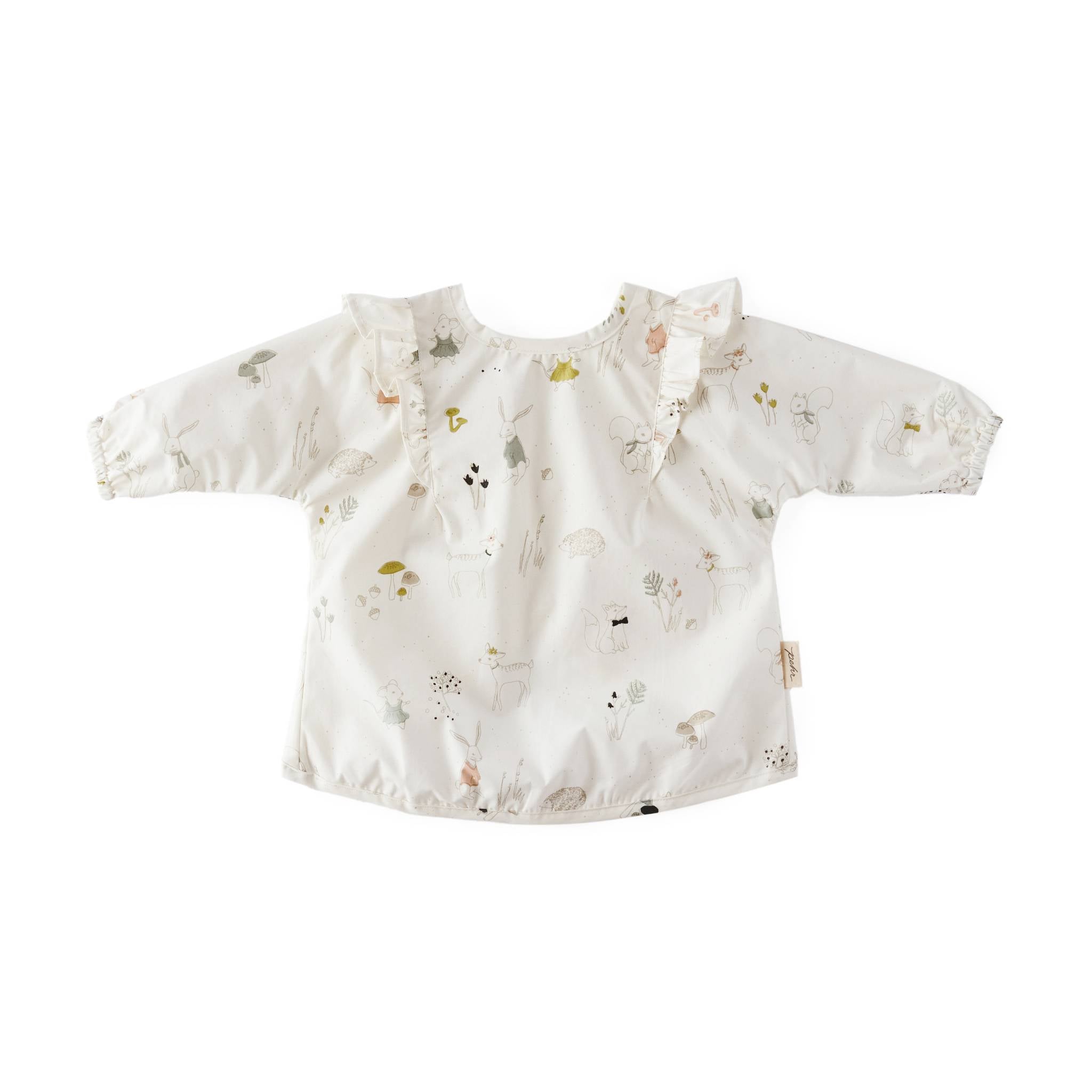 baby water repellent ruffle baby smock magical forest in multi pattern