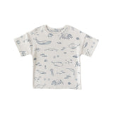 dropped shoulder short sleeve t shirt life aquatic in blues pattern