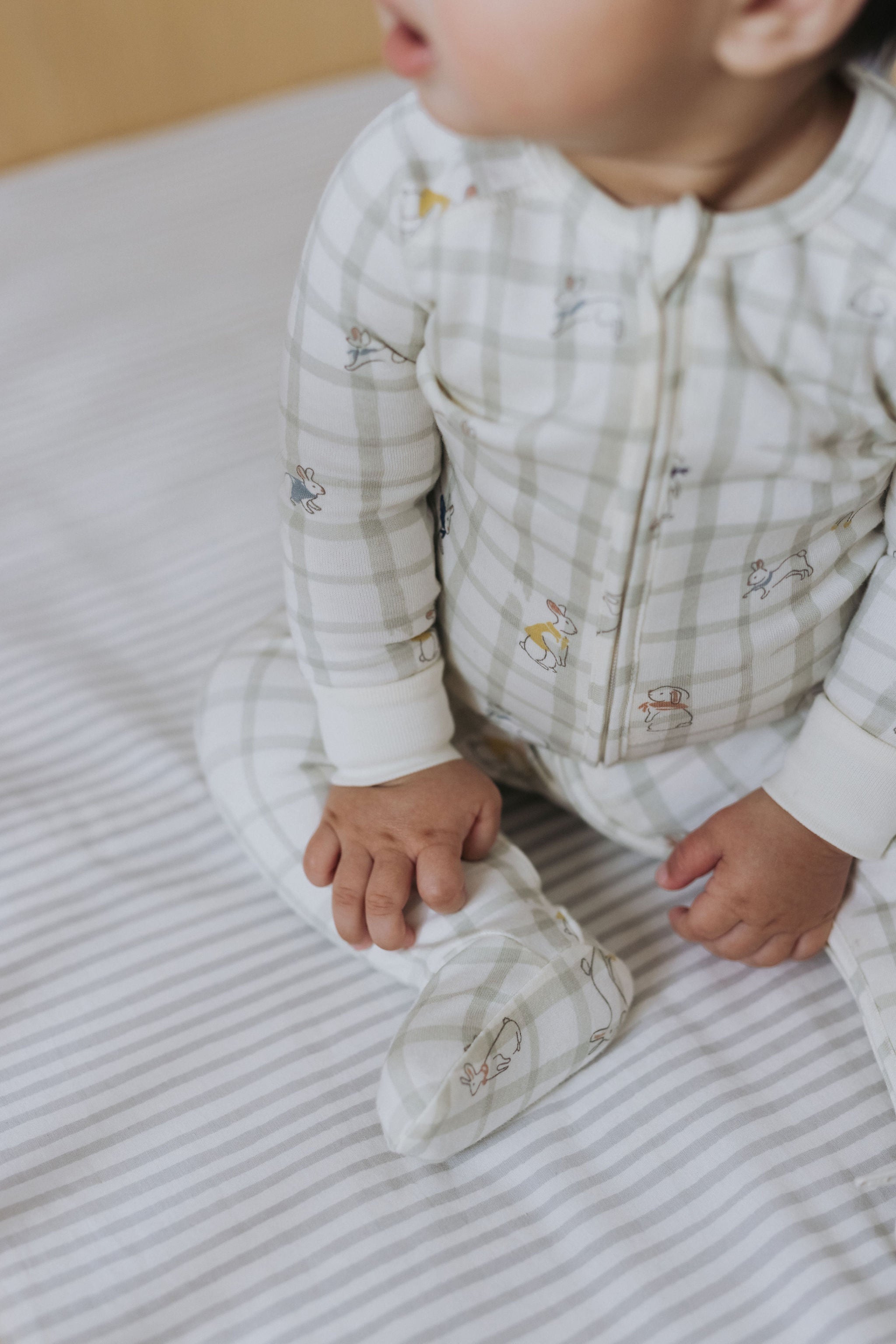 striped crib sheet stripes away pebble grey