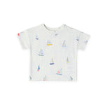 kids dropped shoulder short sleeve t shirt set sail in blues pattern