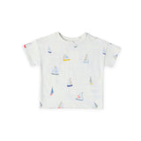 kids dropped shoulder short sleeve t shirt set sail in blues pattern
