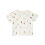 dropped shoulder short sleeve t shirt dog days in multi pattern tshirt