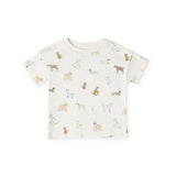 dropped shoulder short sleeve t shirt dog days in multi pattern tshirt