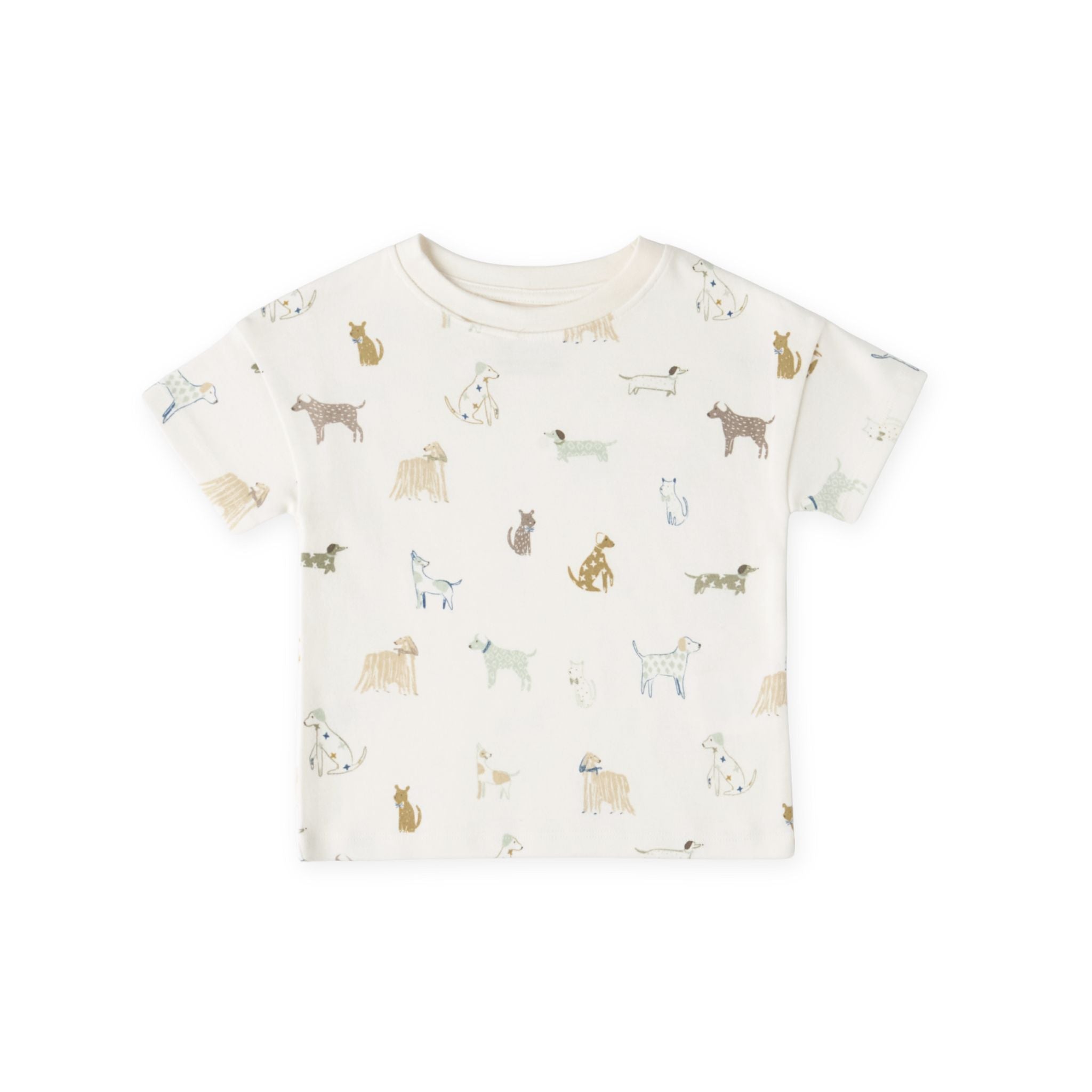 dropped shoulder short sleeve t shirt dog days in multi pattern tshirt