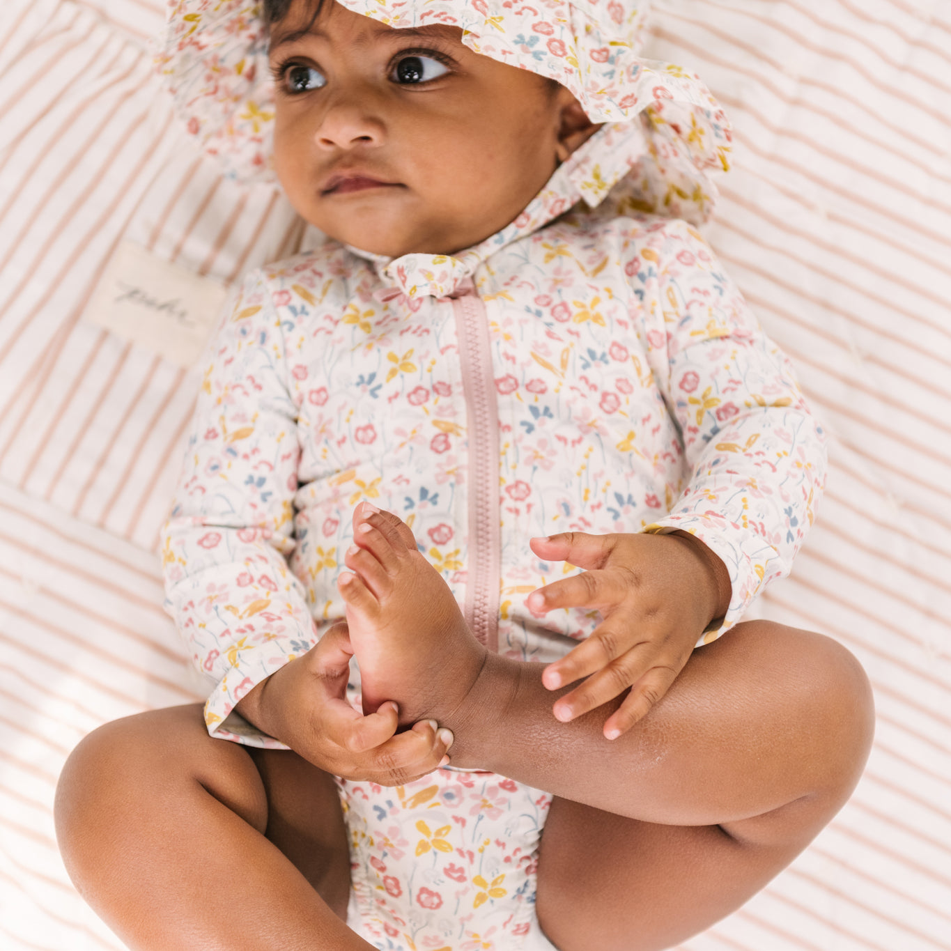 swim long sleeve hip ruffle one piece floret