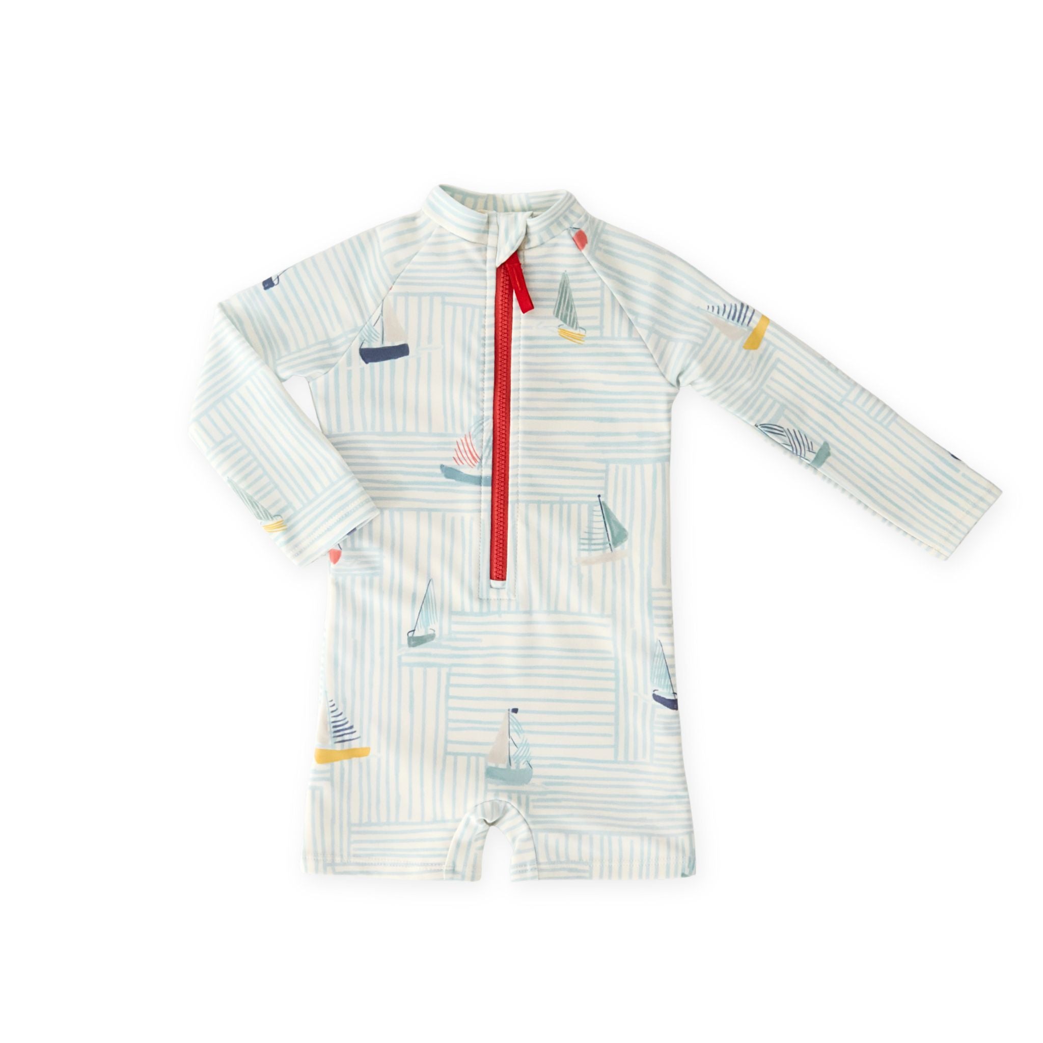 kids swim long sleeve one piece set sail in blues pattern