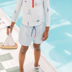 kids swim rash guard & short set sail