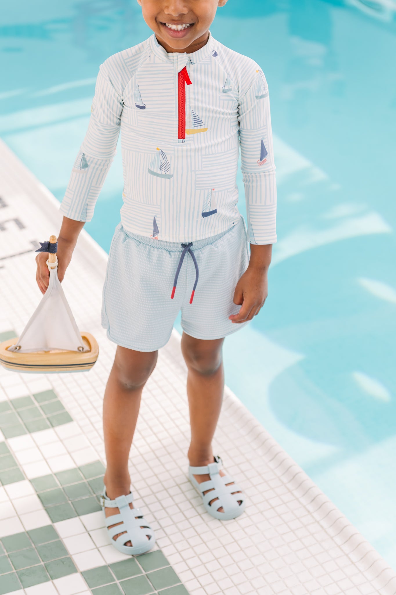 kids swim rash guard & short set sail